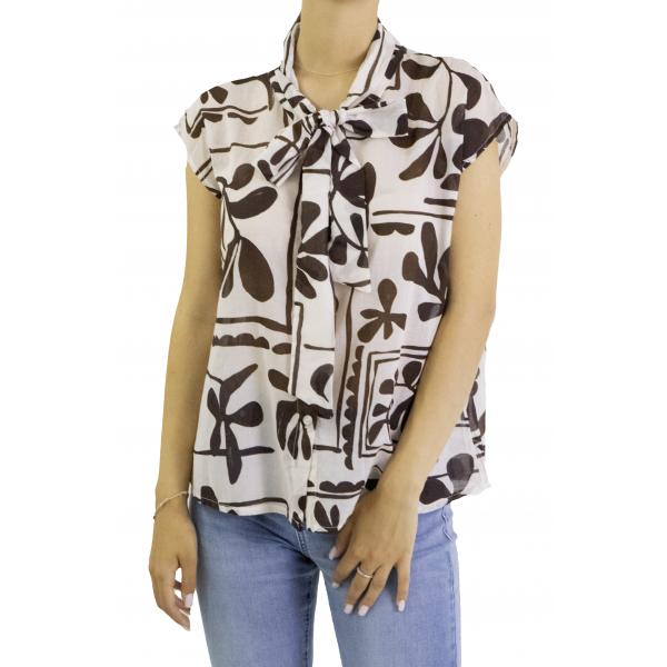 Camicia fantasia mezza manica con fiocco  Fiore